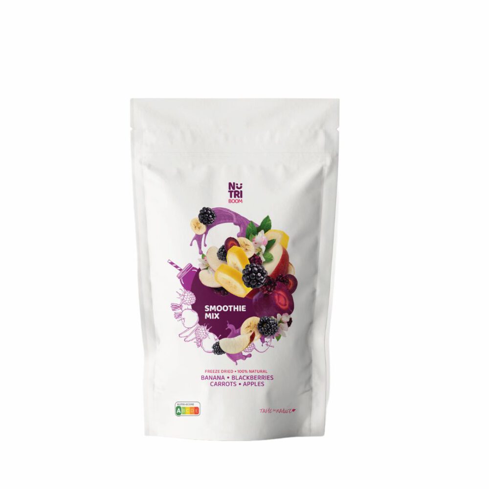 Smoothiemix donker paars Nutriboom Gevriesdroogde Smoothiemix Banaan Bramen Wortel Appel