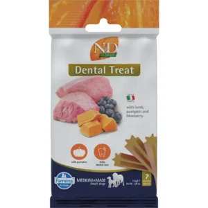 Farmina Dental Treat Pumpkin & Lam – natuurlijke hondensnack met pompoen en lamsvlees, ondersteunt de gebitsverzorging en is graanvrij